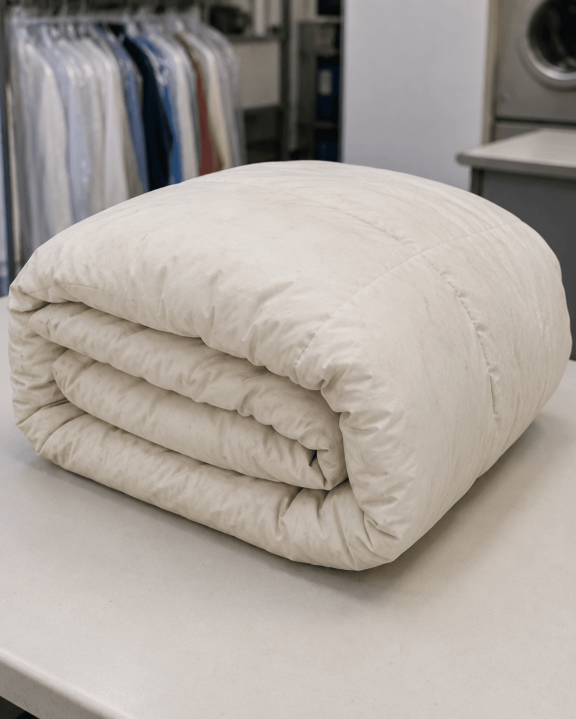 Comforter before professional cleaning